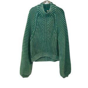 Free People Chunky Knit Sweetheart Mock Neck Sweater Large Botany Green Fall